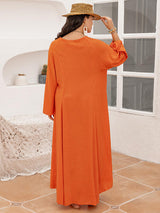 Plus Size Tie Neck Long Sleeve Slit Dress king-general-store-5710.myshopify.com