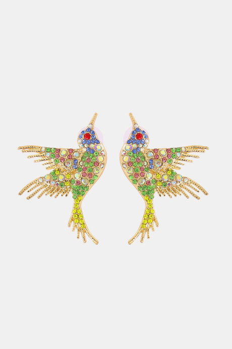 Bird Shape Zinc Alloy Frame Glass Stone Dangle Earrings - Kings Crown Jewel Boutique