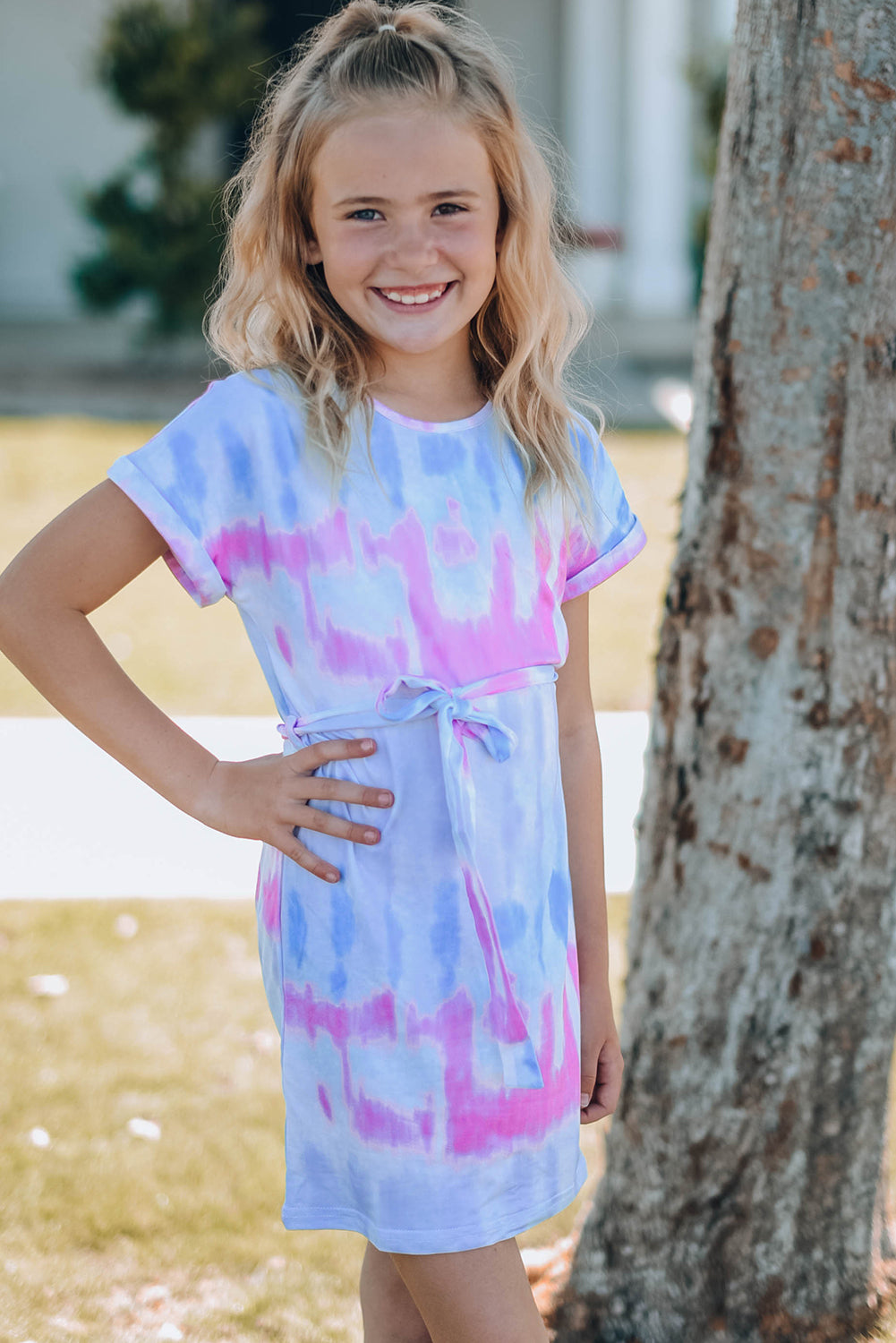 Girls Tie-Dye Belted T-Shirt Dress king-general-store-5710.myshopify.com