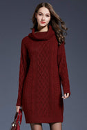 Woven Right Full Size Mixed Knit Cowl Neck Dropped Shoulder Sweater Dress king-general-store-5710.myshopify.com