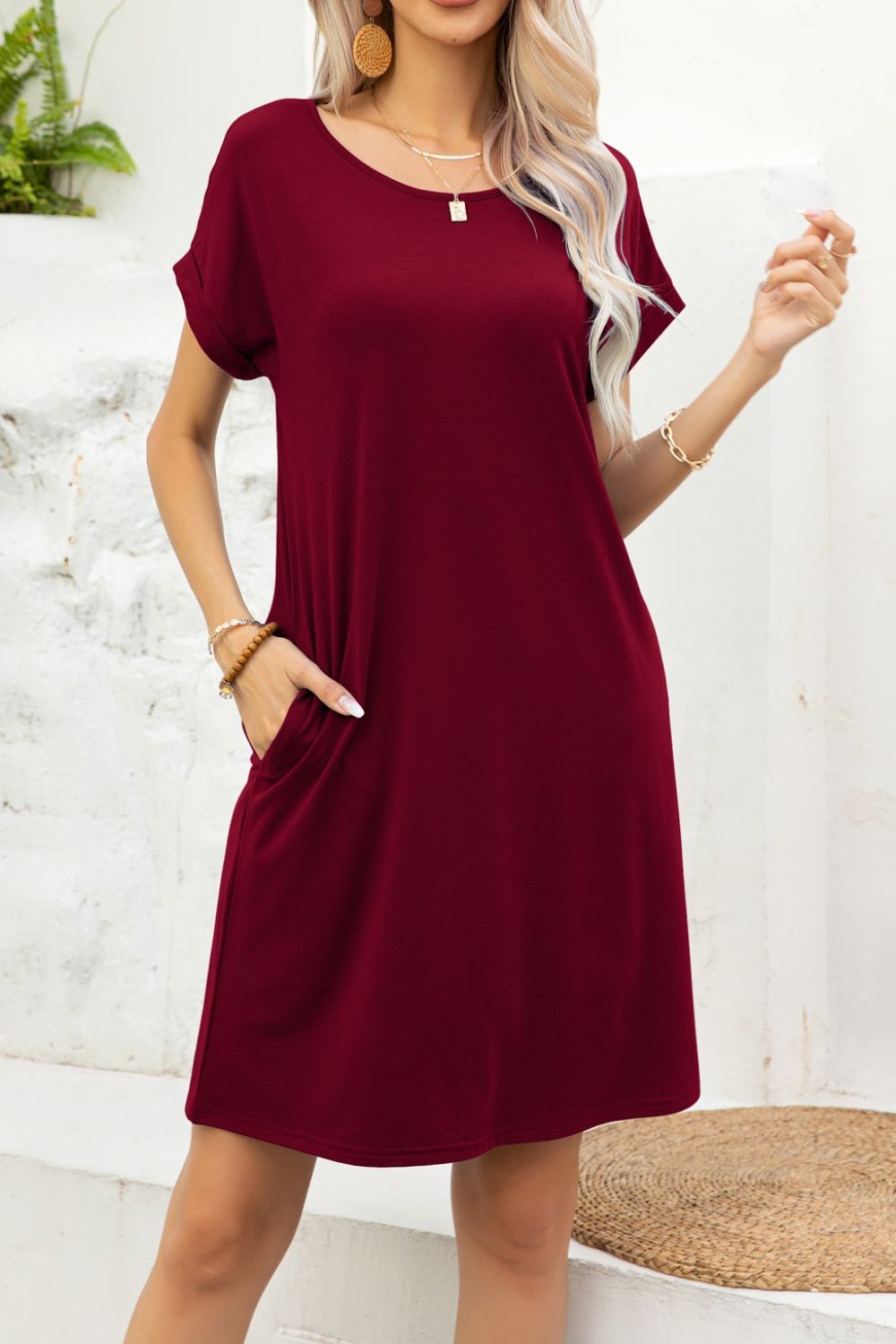 Scoop Neck Short Sleeve Pocket Dress king-general-store-5710.myshopify.com