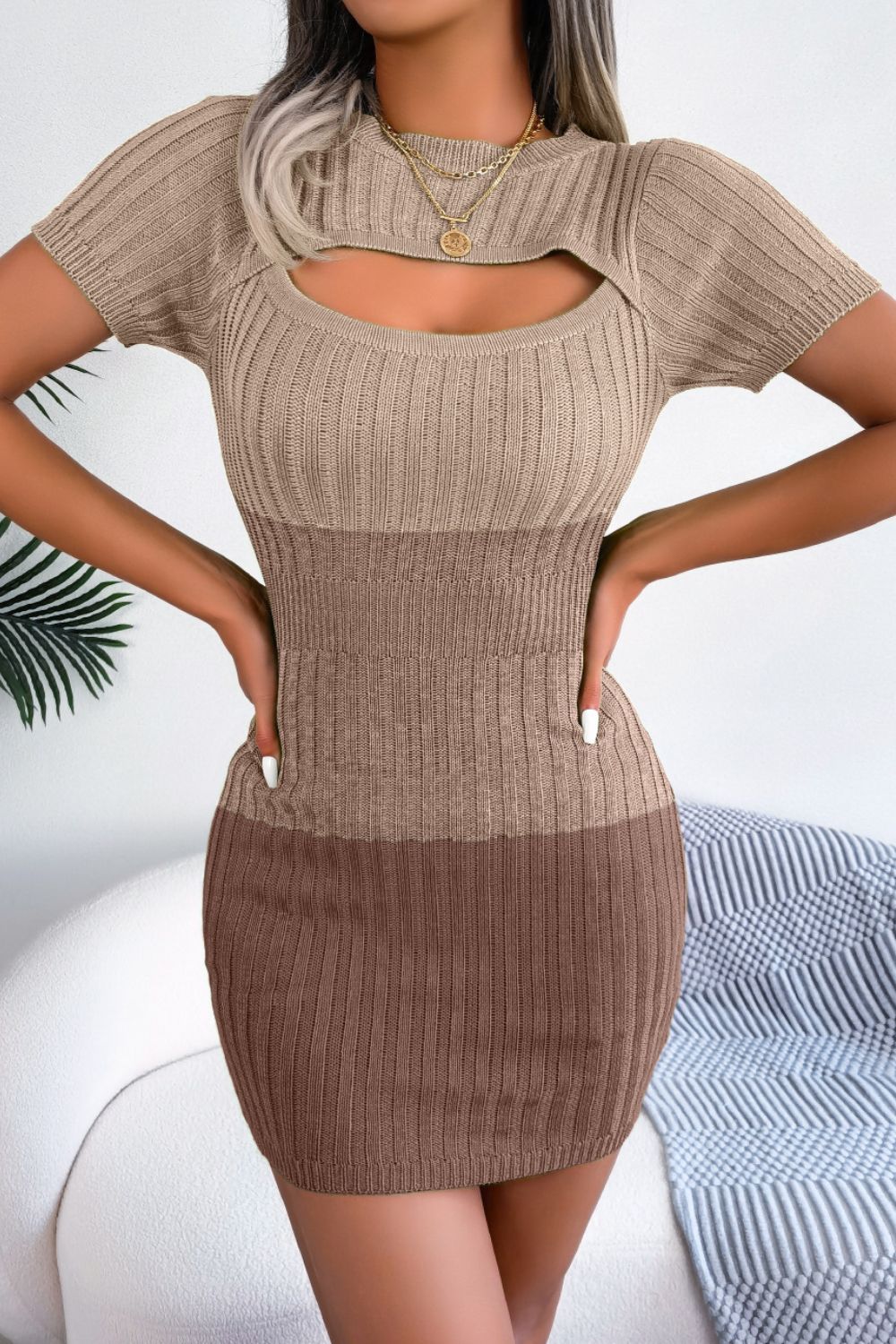 Color Block Cutout Short Sleeve Sweater Dress king-general-store-5710.myshopify.com