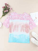 Tie-Dye Lace Trim Round Neck Top king-general-store-5710.myshopify.com