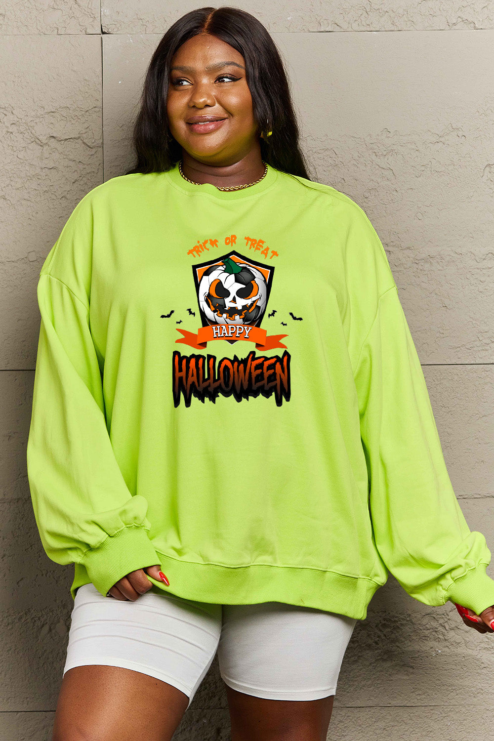 Simply Love Full Size TRICK OR TREAT HAPPY HALLOWEEN Graphic Sweatshirt king-general-store-5710.myshopify.com