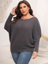 Full Size Boat Neck Batwing Sleeve Sweater king-general-store-5710.myshopify.com