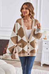 Geometric Lantern Sleeve Cardigan with Pockets king-general-store-5710.myshopify.com