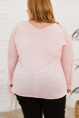 Plus Size Sheer Striped Sleeve V-Neck Top king-general-store-5710.myshopify.com