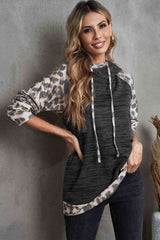 Leopard Color Block Raglan Sleeve Hoodie king-general-store-5710.myshopify.com