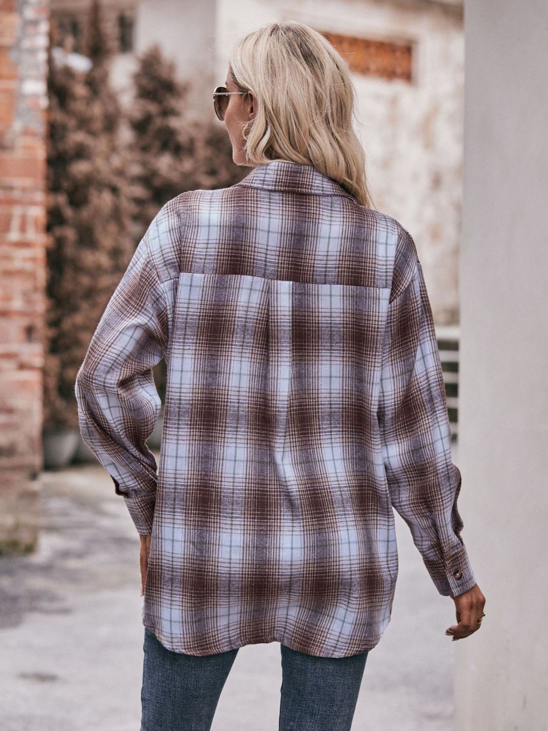 Plaid Dropped Shoulder Longline Shirt king-general-store-5710.myshopify.com