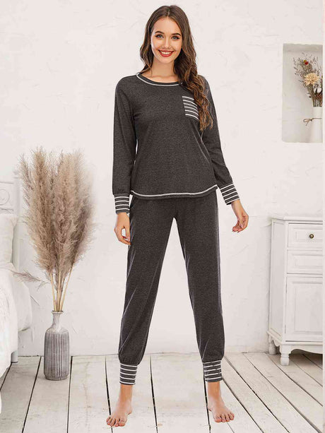 Round Neck Top and Pants Lounge Set king-general-store-5710.myshopify.com