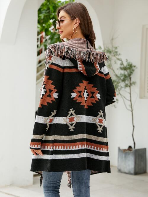 Fringe Geometric Hooded Long Sleeve Cardigan king-general-store-5710.myshopify.com