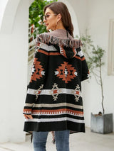 Fringe Geometric Hooded Long Sleeve Cardigan king-general-store-5710.myshopify.com