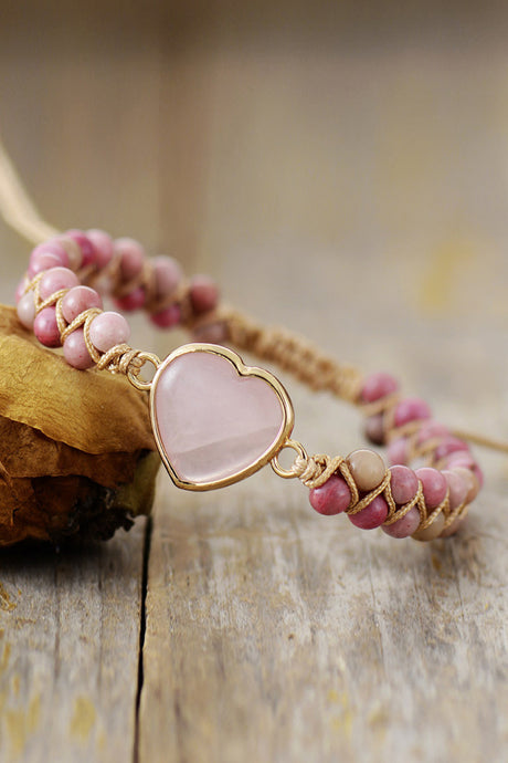 Rose Quartz Heart Beaded Bracelet king-general-store-5710.myshopify.com