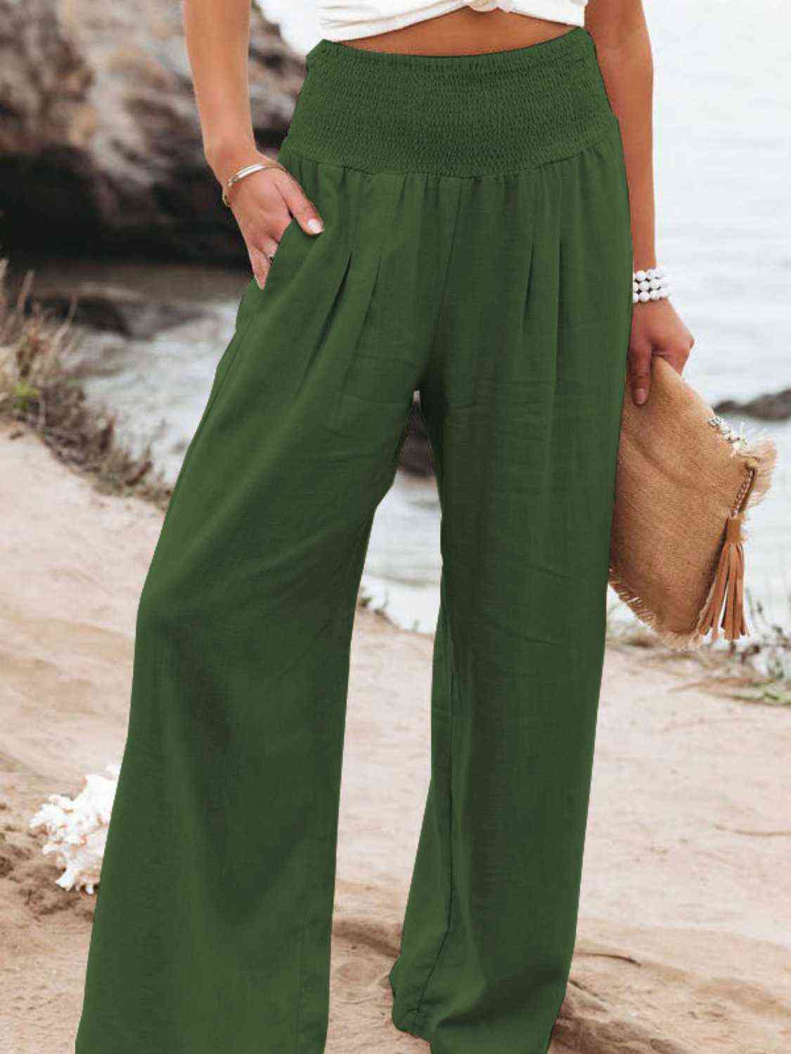 Full Size Smocked Waist Wide Leg Pants king-general-store-5710.myshopify.com