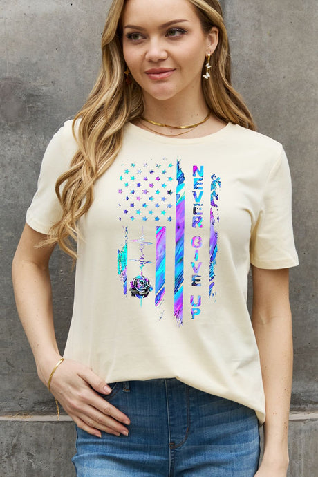 Simply Love Full Size NEVER GIVE UP Graphic Cotton Tee king-general-store-5710.myshopify.com