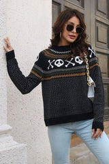 Ribbed Round Neck Long Sleeve Pullover Sweater king-general-store-5710.myshopify.com