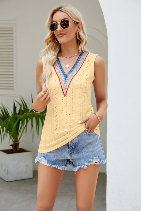 Contrast V-Neck Eyelet Tank king-general-store-5710.myshopify.com