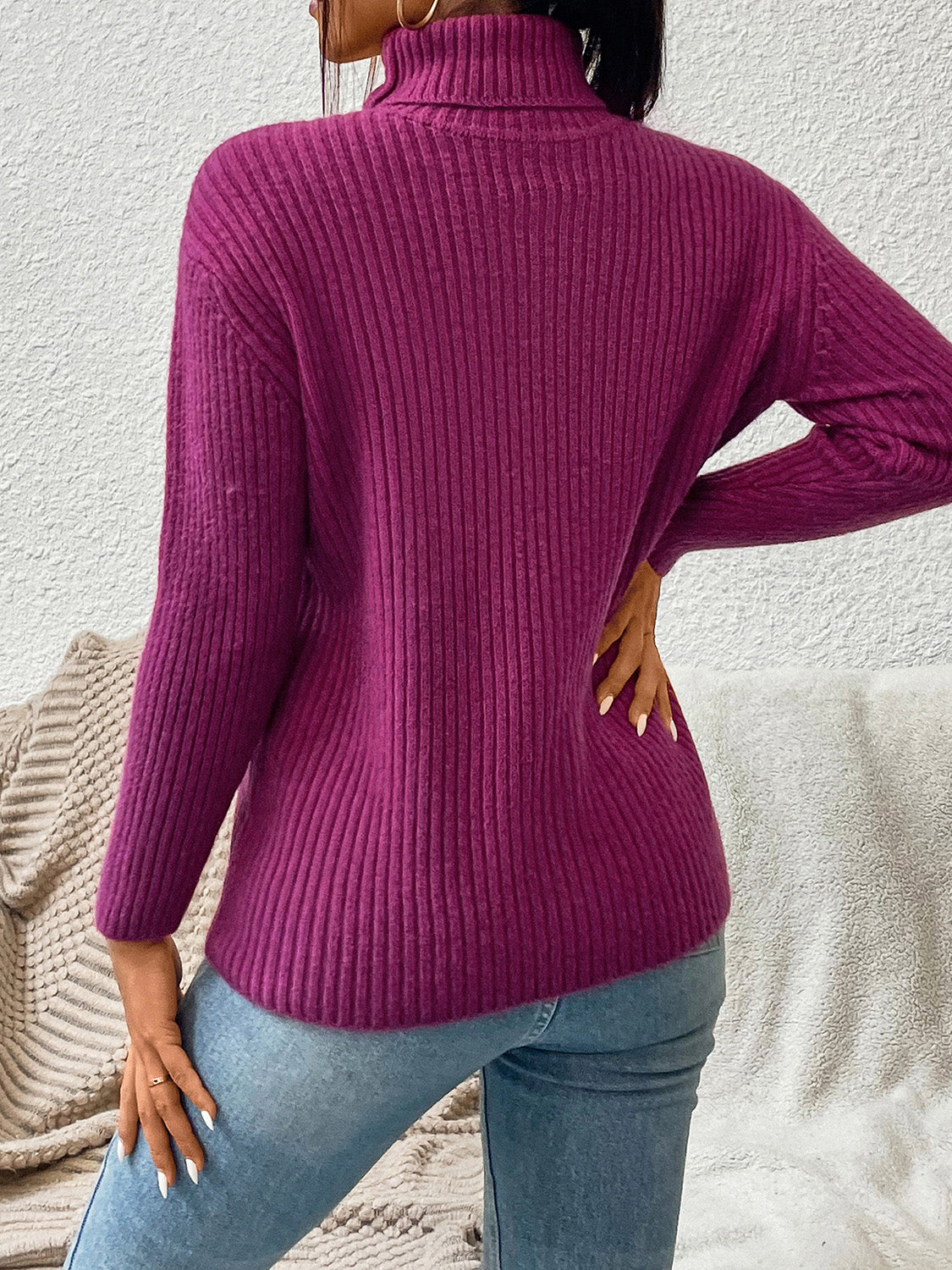 Ribbed Turtle Neck Long Sleeve Sweater king-general-store-5710.myshopify.com