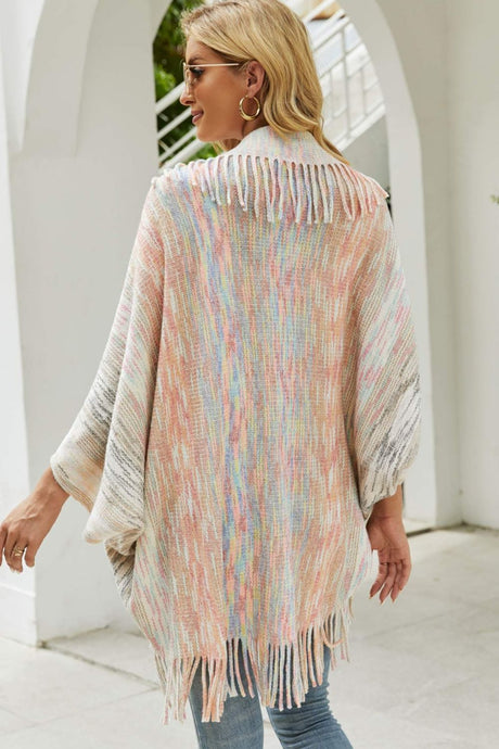 Multicolored Fringe Trim Poncho king-general-store-5710.myshopify.com