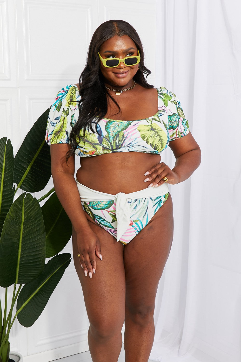 Marina West Swim Vacay Ready Puff Sleeve Bikini in Floral king-general-store-5710.myshopify.com