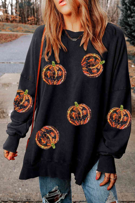 Pumpkin Print Dropped Shoulder Sweatshirt king-general-store-5710.myshopify.com