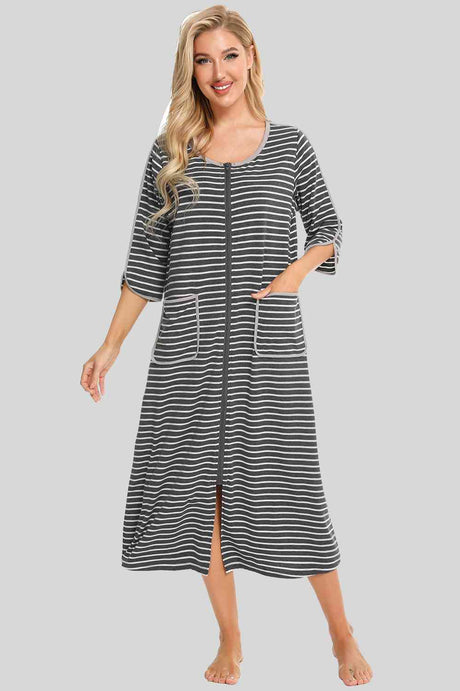 Round Neck Three-Quarter Sleeve Midi Night Dress king-general-store-5710.myshopify.com