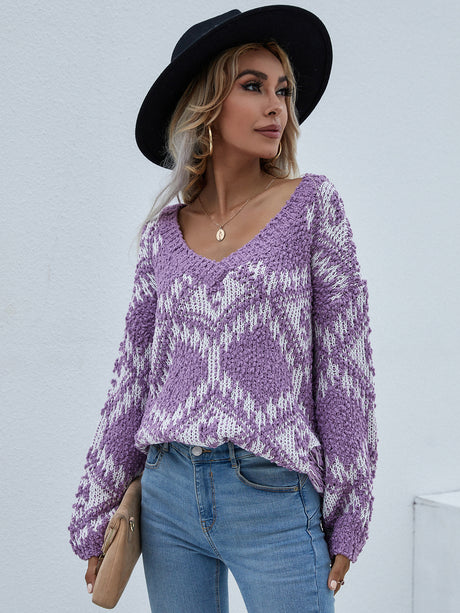 Geometric Print Chunky Knit Sweater king-general-store-5710.myshopify.com