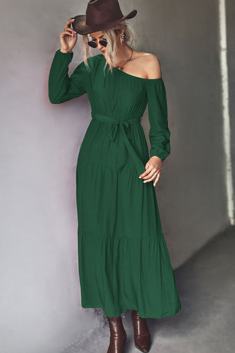 Belted One-Shoulder Tiered Maxi Dress king-general-store-5710.myshopify.com