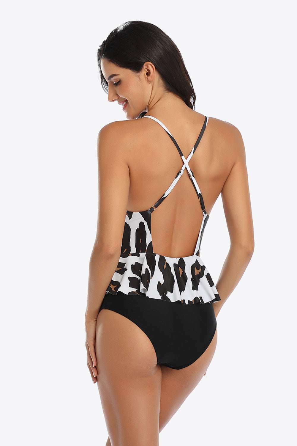 Printed Ruffled Halter Neck One-Piece Swimsuit king-general-store-5710.myshopify.com