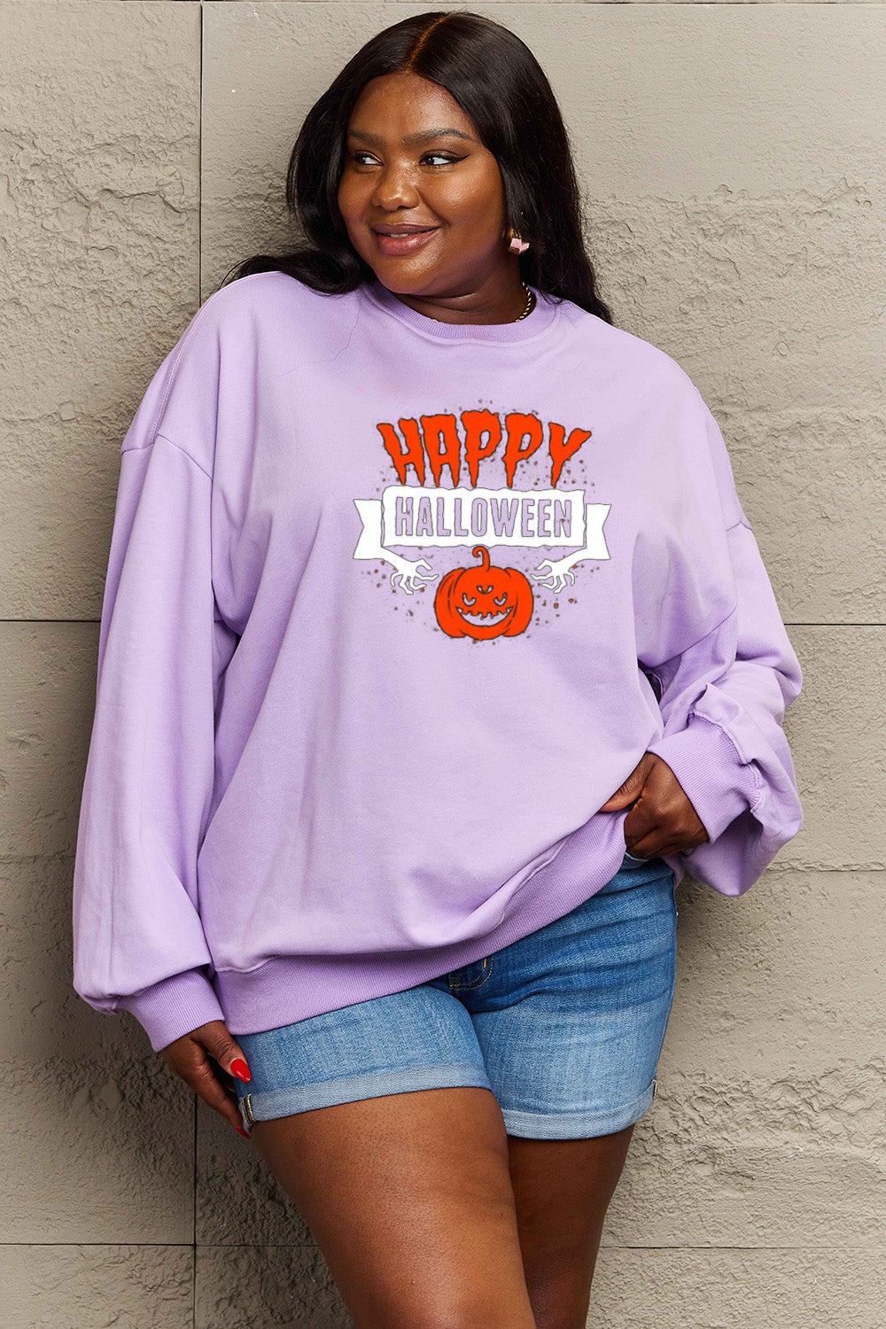 Simply Love Full Size HAPPY HALLOWEEN Graphic Sweatshirt king-general-store-5710.myshopify.com