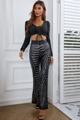 Double Take Sequin High Waist Flared Pants king-general-store-5710.myshopify.com