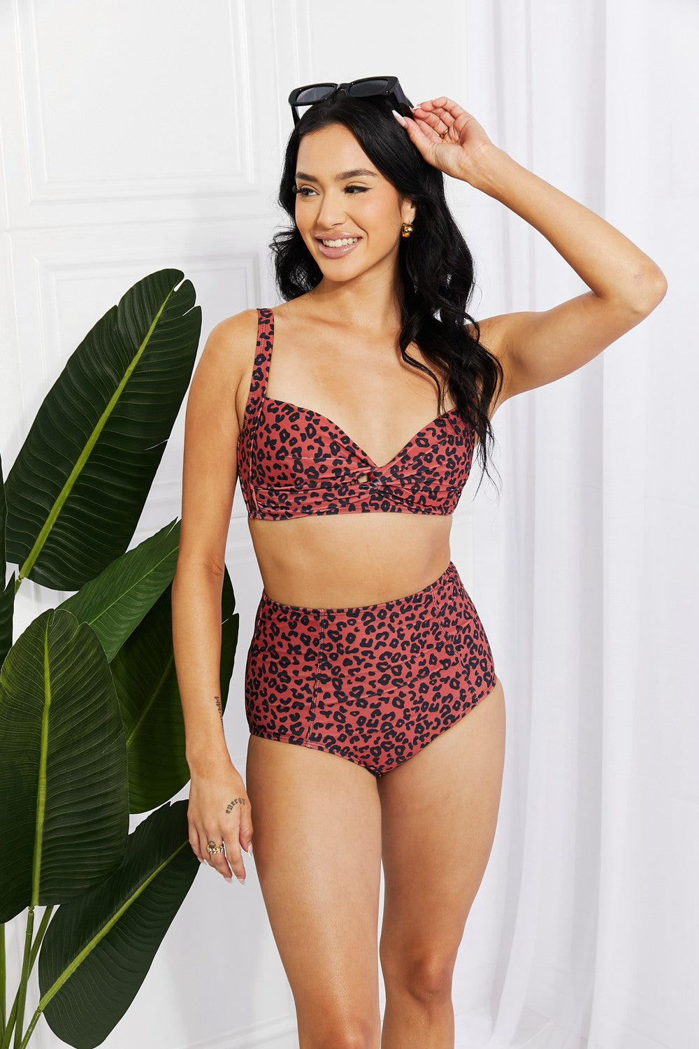 Marina West Swim Take A Dip Twist High-Rise Bikini in Ochre king-general-store-5710.myshopify.com