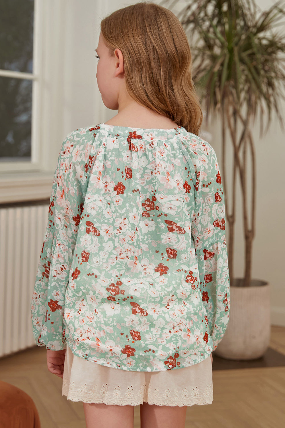 Girls Printed Notched Neck Puff Sleeve Blouse king-general-store-5710.myshopify.com