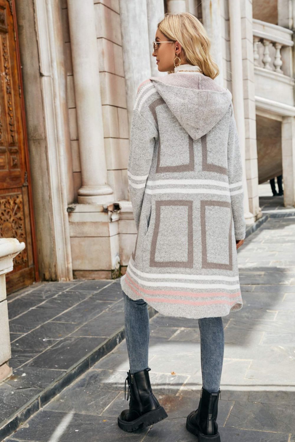 Double Take Printed Open Front Hooded Longline Cardigan king-general-store-5710.myshopify.com