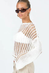 Openwork Boat Neck Long Sleeve Cover Up king-general-store-5710.myshopify.com