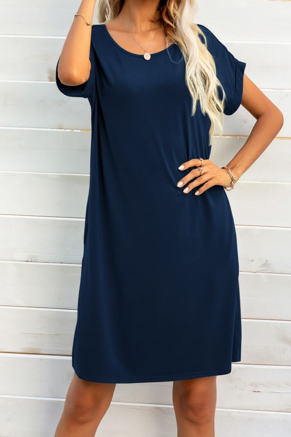 Scoop Neck Short Sleeve Pocket Dress king-general-store-5710.myshopify.com