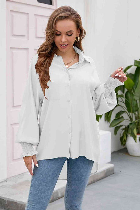 High-Low Collared Neck Lantern Sleeve Shirt king-general-store-5710.myshopify.com