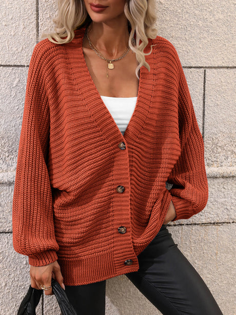 Double Take Button Down Horizontal-Ribbing Longline Cardigan king-general-store-5710.myshopify.com