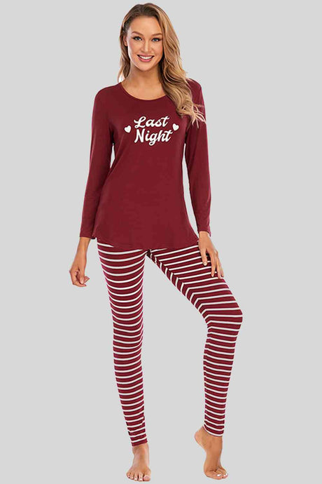 Graphic Round Neck Top and Striped Pants Set king-general-store-5710.myshopify.com