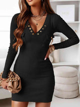 V-Neck Long Sleeve Ribbed Dress king-general-store-5710.myshopify.com