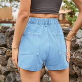 High-Waist Denim Shorts with Pockets king-general-store-5710.myshopify.com