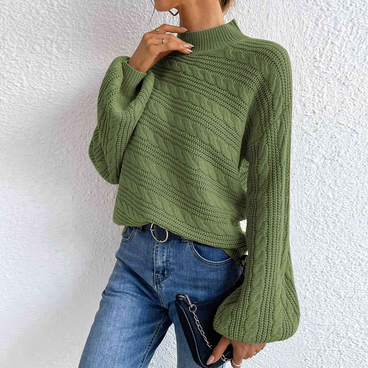 Cable-Knit Mock Neck  Long Sleeve Sweater king-general-store-5710.myshopify.com