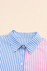 Striped Two-Tone Long Sleeve Shirt with Pocket king-general-store-5710.myshopify.com