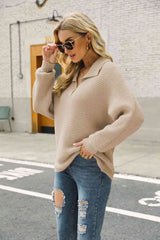 Double Take Horizontal Ribbing Johnny Collar Sweater king-general-store-5710.myshopify.com