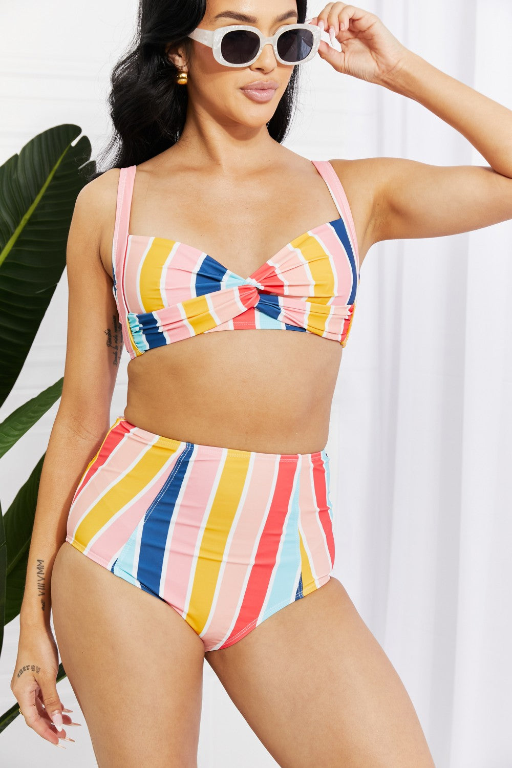 Marina West Swim Take A Dip Twist High-Rise Bikini in Stripe king-general-store-5710.myshopify.com