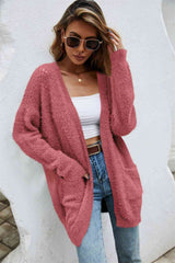 Open Front Openwork Fuzzy Cardigan with Pockets king-general-store-5710.myshopify.com