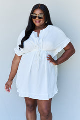 Ninexis Out Of Time Full Size Ruffle Hem Dress with Drawstring Waistband in White king-general-store-5710.myshopify.com