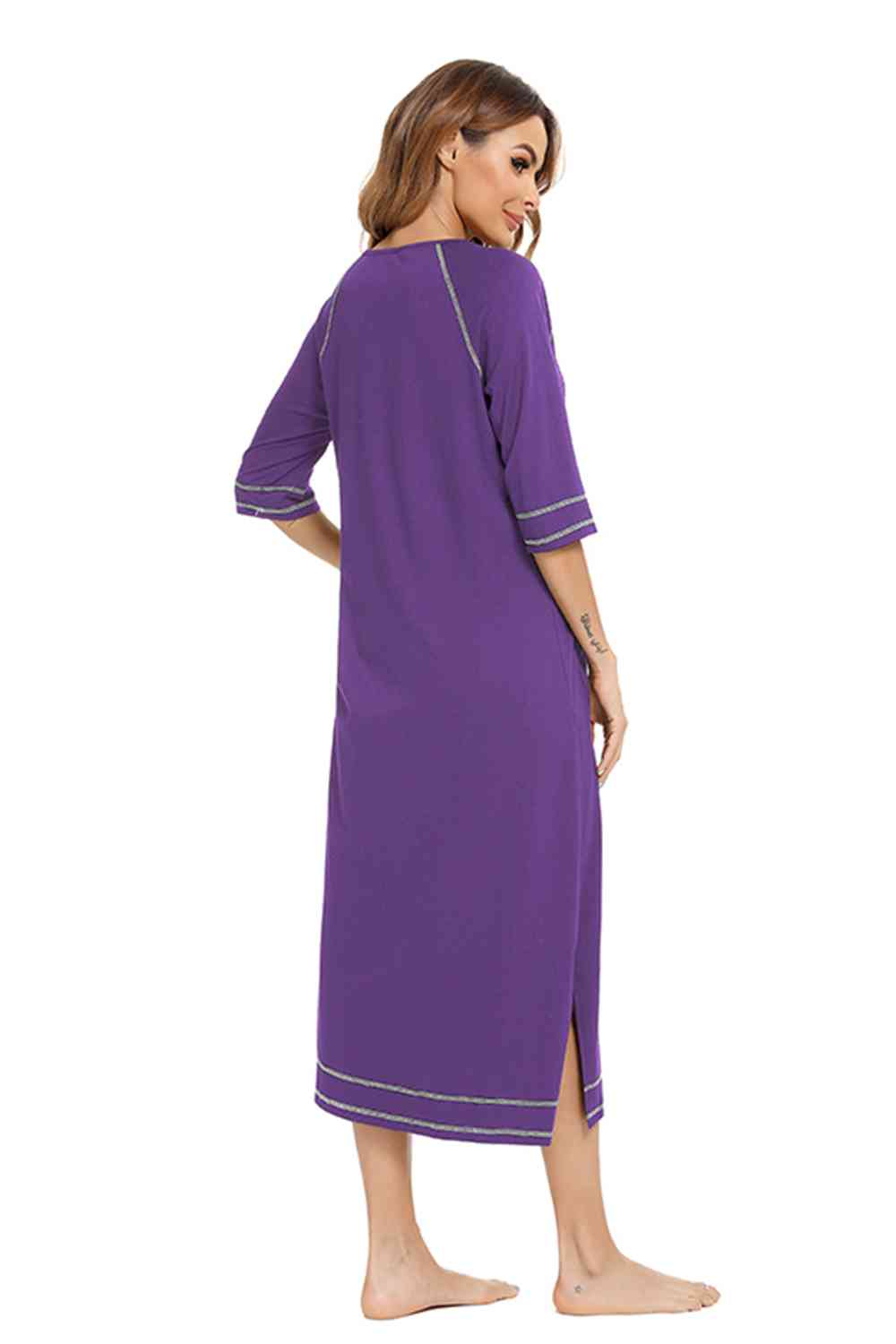 Zip Up Slit Round Neck Night Dress with Pockets king-general-store-5710.myshopify.com