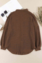 Waffle-Knit Button Up Long Sleeve Shirt with Pocket king-general-store-5710.myshopify.com