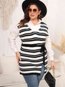 Plus Size Striped Colared Neck Tied Front Sweater Vest king-general-store-5710.myshopify.com